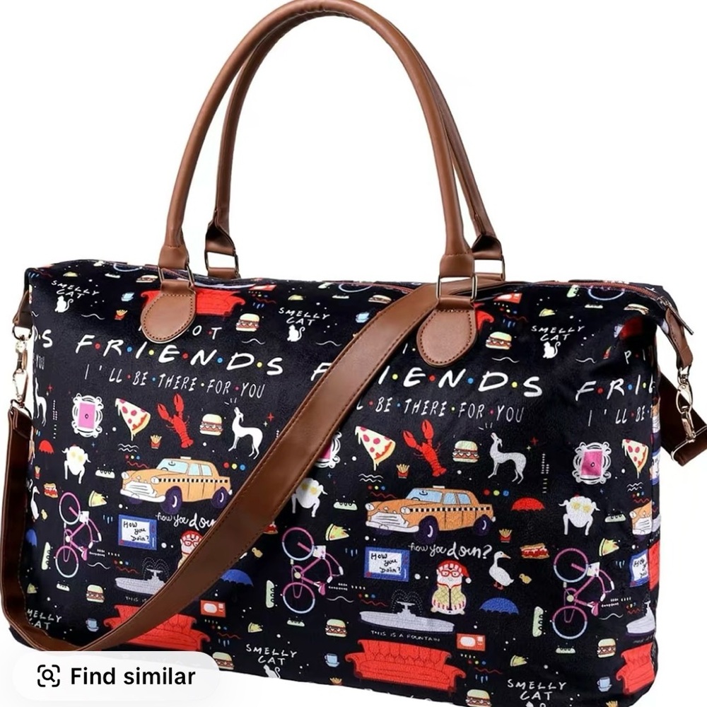 Travel Duffel Bag with Friends Print - Black